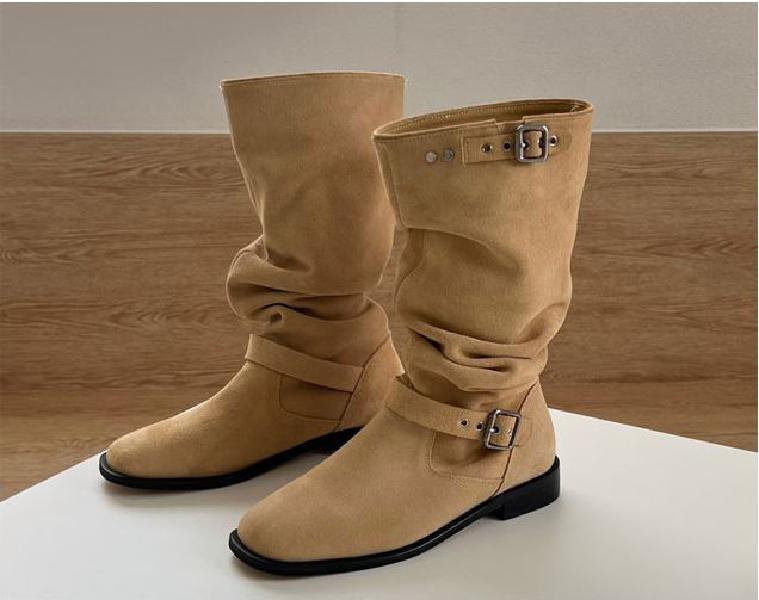 스웨이드 투버클 가죽 웨스턴 자연주름 슬라우치 롱부츠 3color