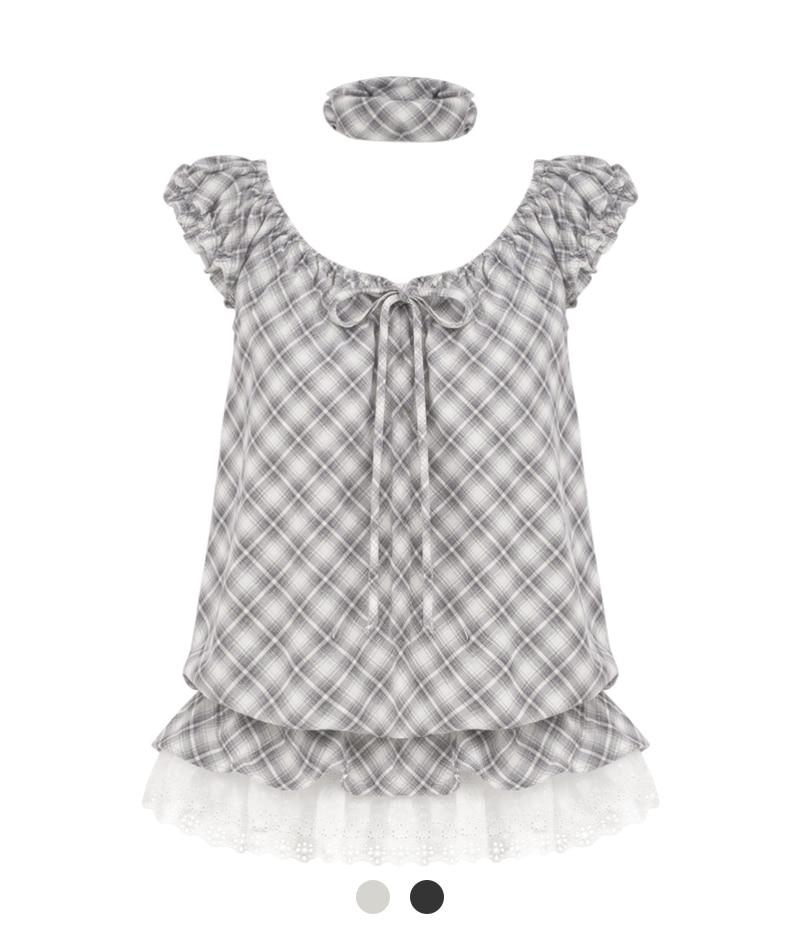 로맨틱 체크 프릴 블라우스