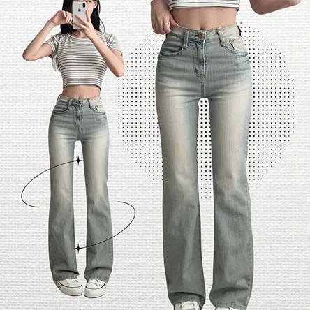 [들러붙음X] 데일리 플레어 나팔 연청 워싱 데님 청바지