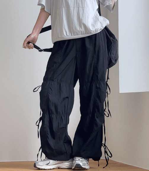 [디테일체크]사이드 리본 묶음 스트링 팬츠