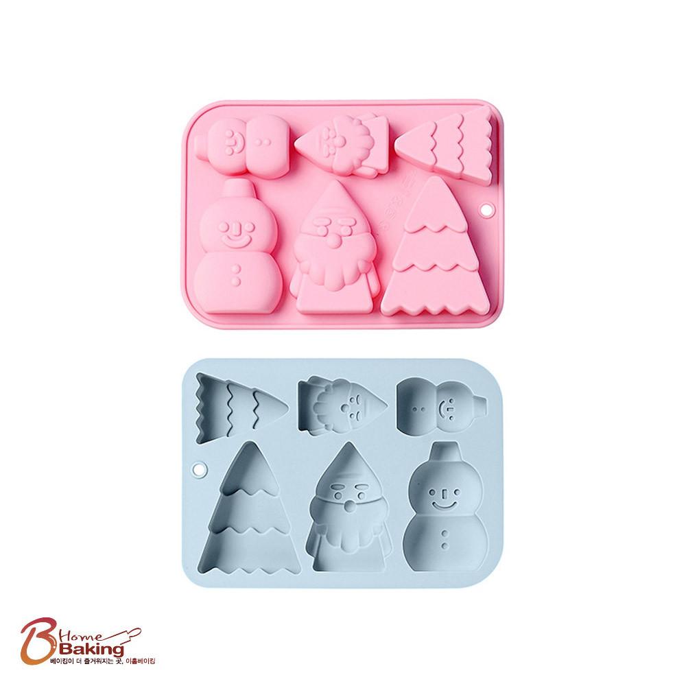 실리콘몰드 크리스마스트리 산타 눈사람6구 랜덤1개 산타틀 몰드 눈사람틀 실리콘베이킹틀