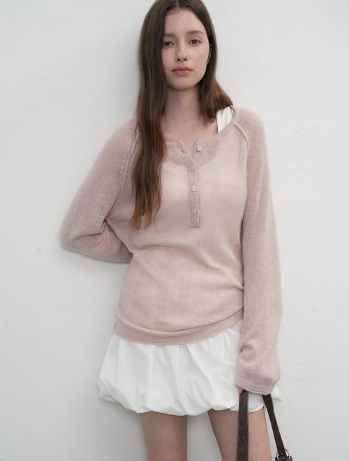 울 시스루 헨리넥 풀오버 [PINK] / WBE3L05506