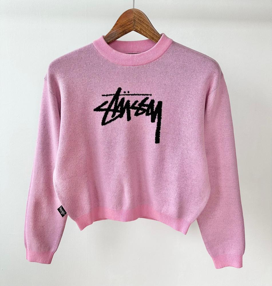 스투시 그래피티 크롭 니트 탑 ST136305 캔디 핑크 WOMENS