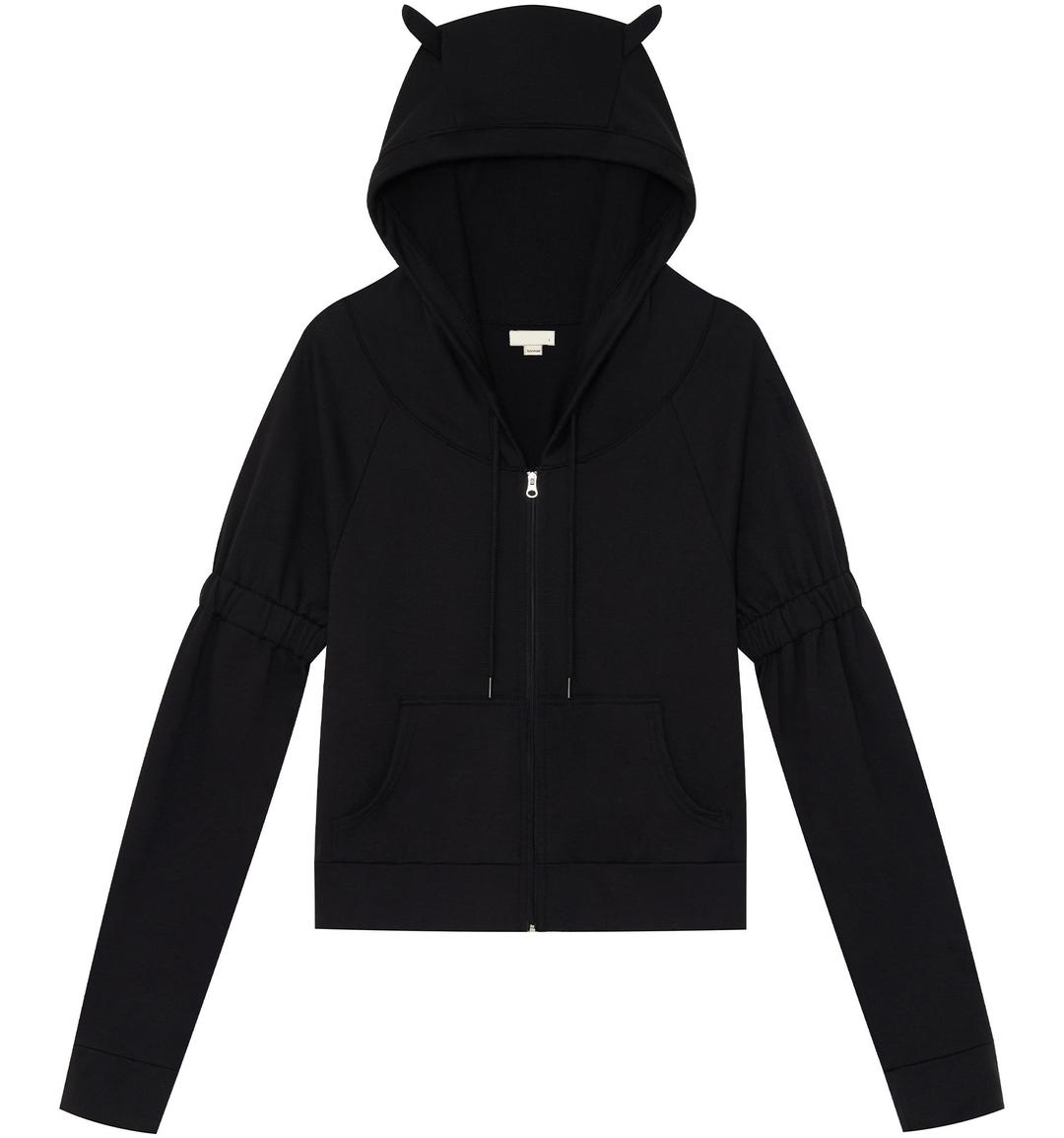 Ear zip hoodie (Black)