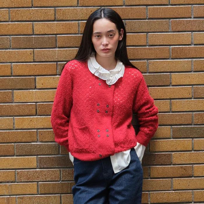 [연휴 한정특가] ALPACA EYELET CARDIGAN_RED