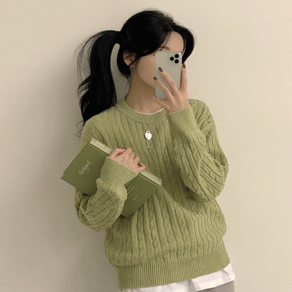 [니트맛집!/무려15컬러~] 러블리무드, 캐시 꽈배기 라운드 루즈핏 긴팔니트 (15color)