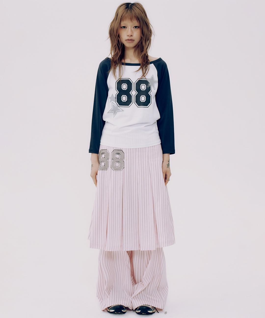 88 스트라이프 미디스커트 레이어드 스트링 투피스 세트_ 3COLOR