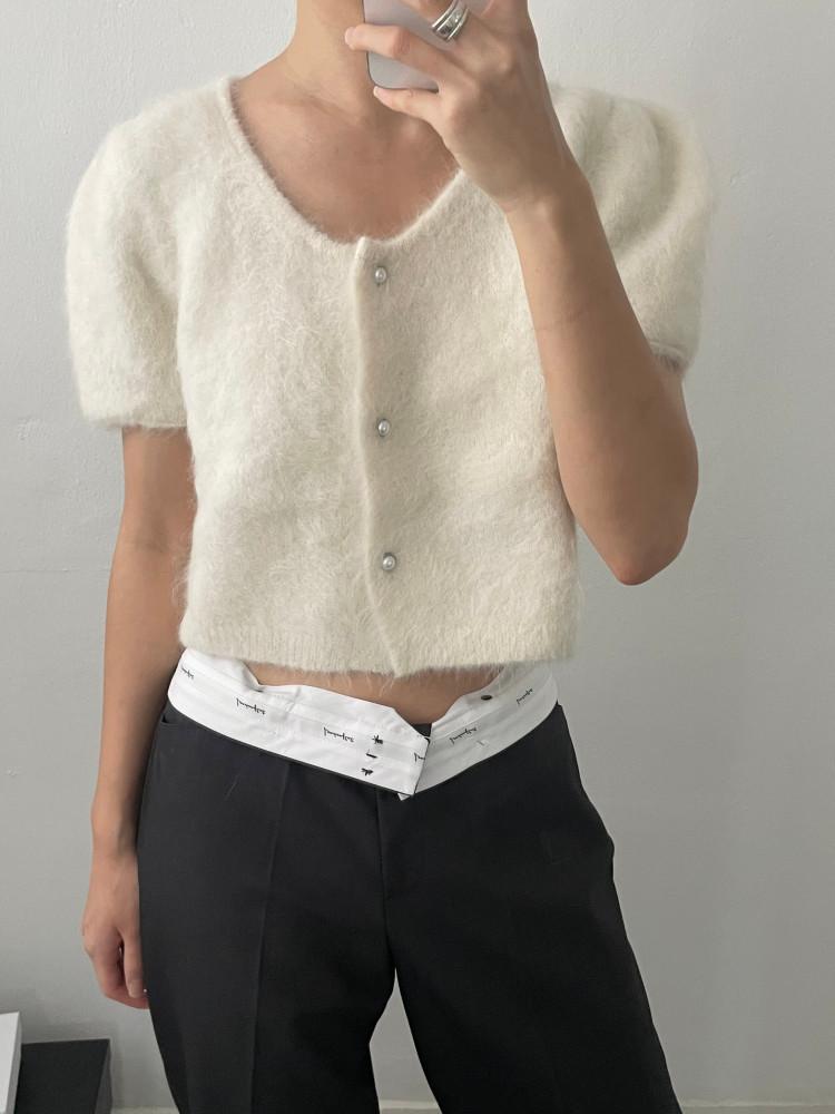 [아이 당일배송] vegetable 베지터블 알파카 퍼프 반팔 니트가디건 생일룩 데이트룩