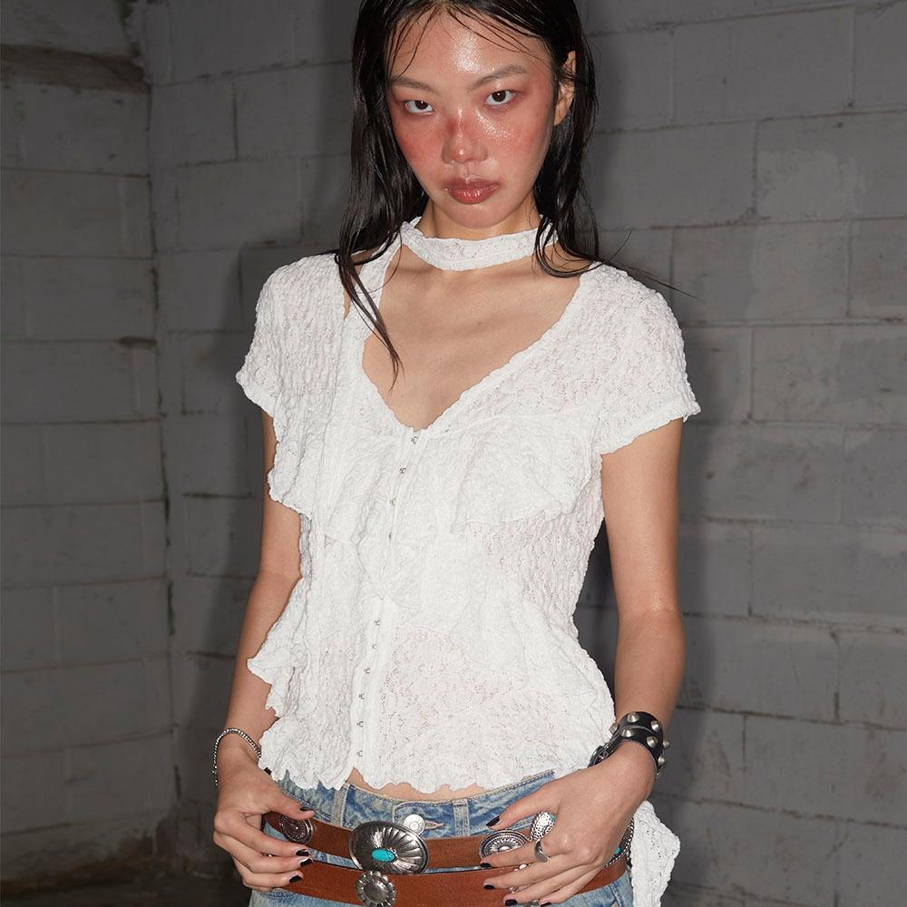 Grunge Ruffle Blouse (WHITE)