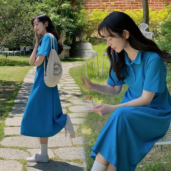 [MADE] 썸무드잇 피케 반팔 슬림 롱원피스(44~110) (피케원피스-pk원피스-카라원피스-반오픈원피스-카라넥원피스-빅사이즈원피스-허리끈원피스-캐주얼원피스)