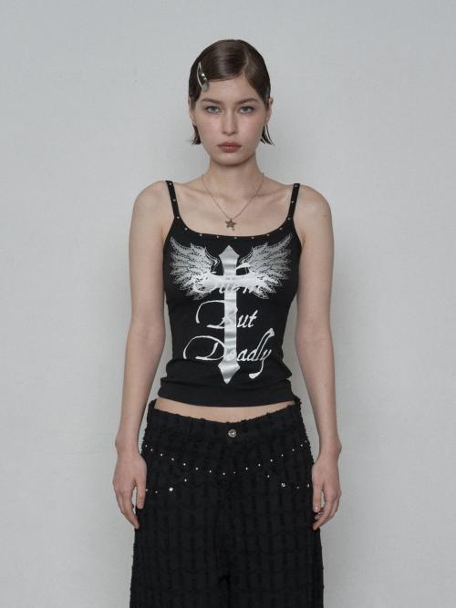 CROSS STUDDED SLEEVELESS / BLACK