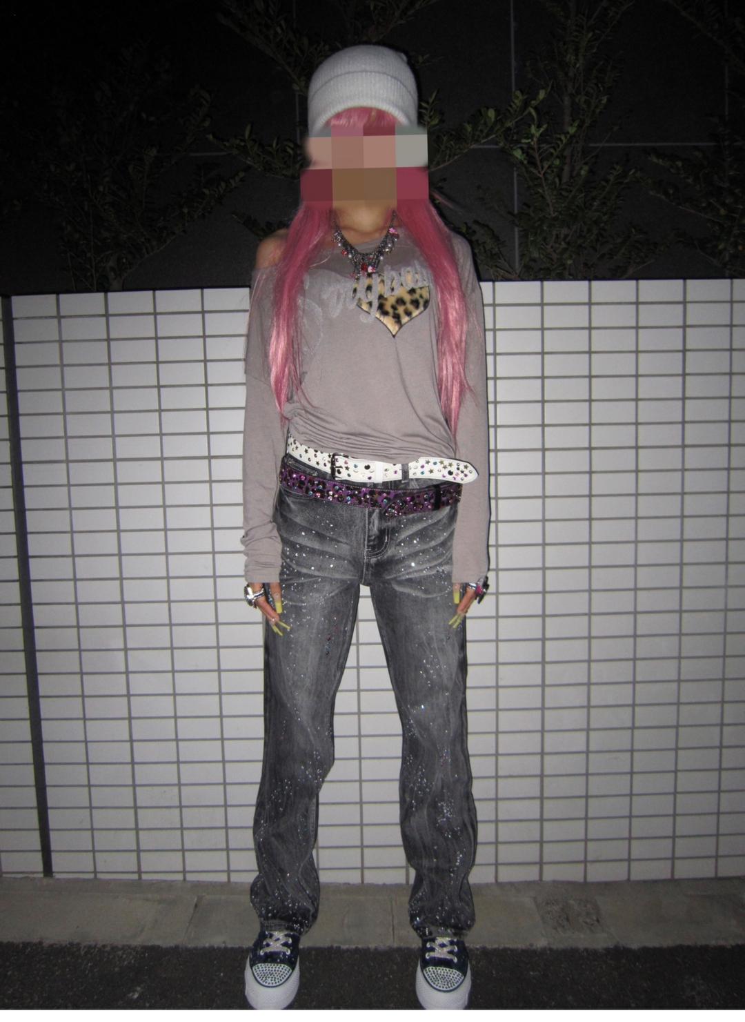 Washed Vintage Diamond Denim Pants
