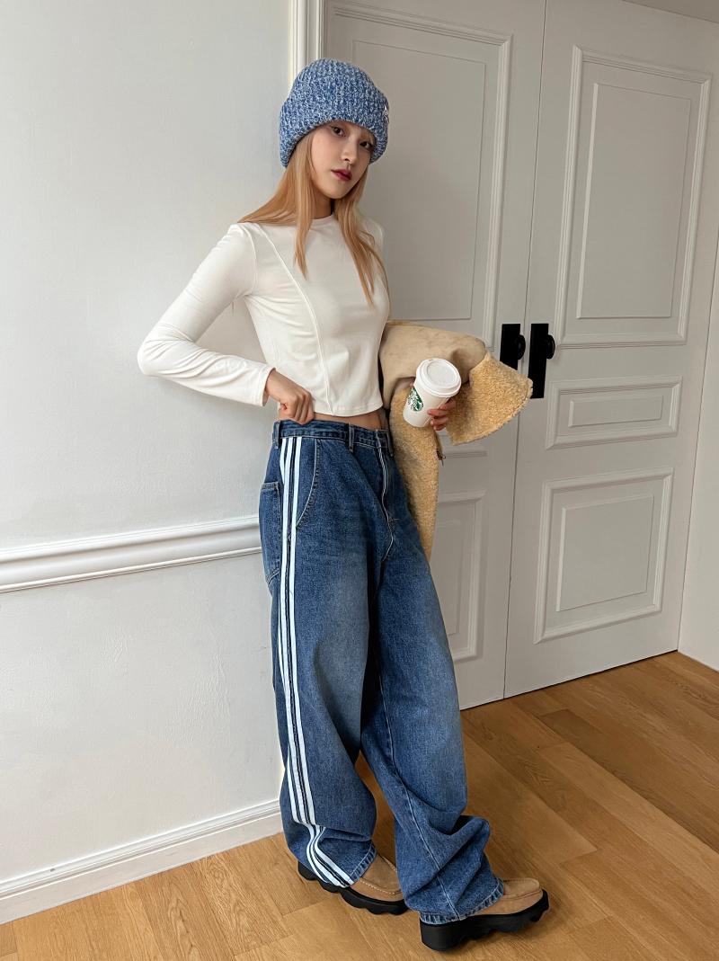 [UNISEX] TRACK LINE WIDE DENIM (3color!)