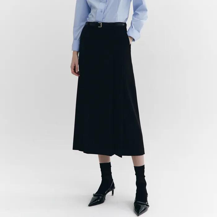 Front Lip Pocket Pleats Skirt BLACK