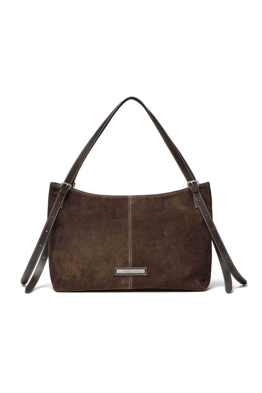 TWO WAY STRAP SUEDE LEATHER BAG IN BROWN
