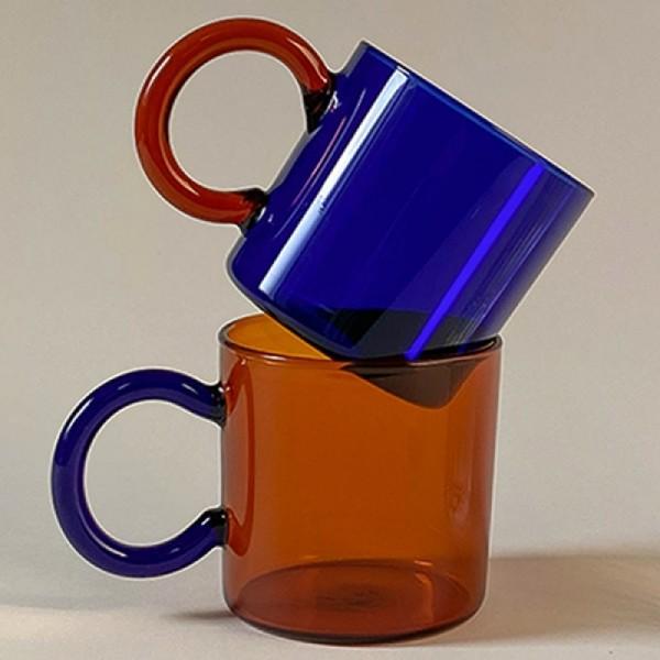 유리 브라운+블루 믹스 머그컵 & 왕관 보틀