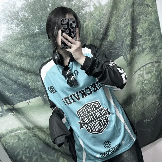 [스포티/블록코어] 민트 메쉬 유니크힙 긴팔 롱슬리브 티셔츠