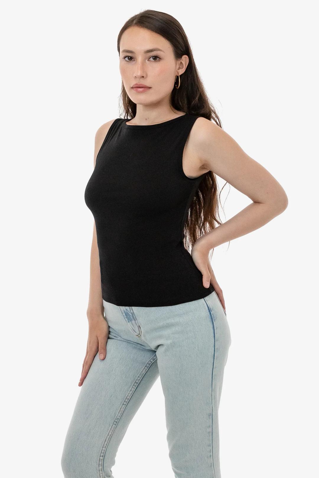 43045 - Baby Rib Sleeveless Boatneck Top - Black / XS