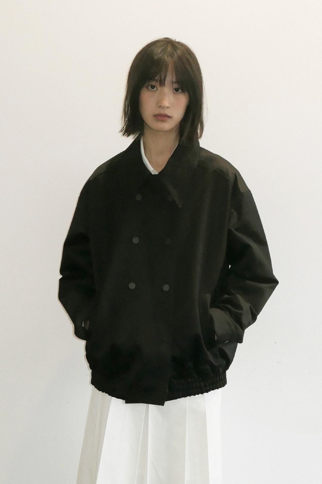 [2nd-order]Double button bomber jacket (Black)