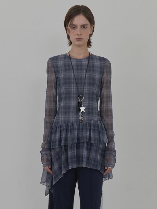 Check Tiered Dress in Blue Check VW5AO302-28