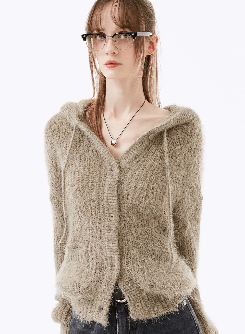 드핏 후드 니트 가디건