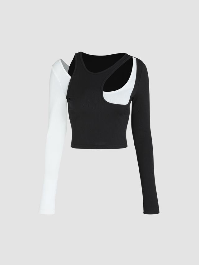 Contrasting Cut Out Rib Crop Top