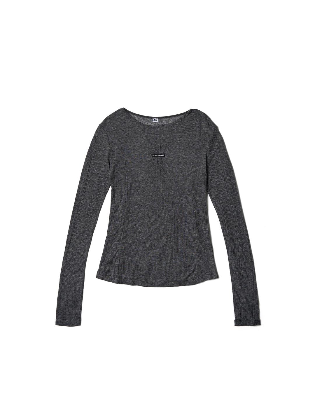 [차정원, 효민 착용] Label Shirring Long Sleeve Tee Charcoal