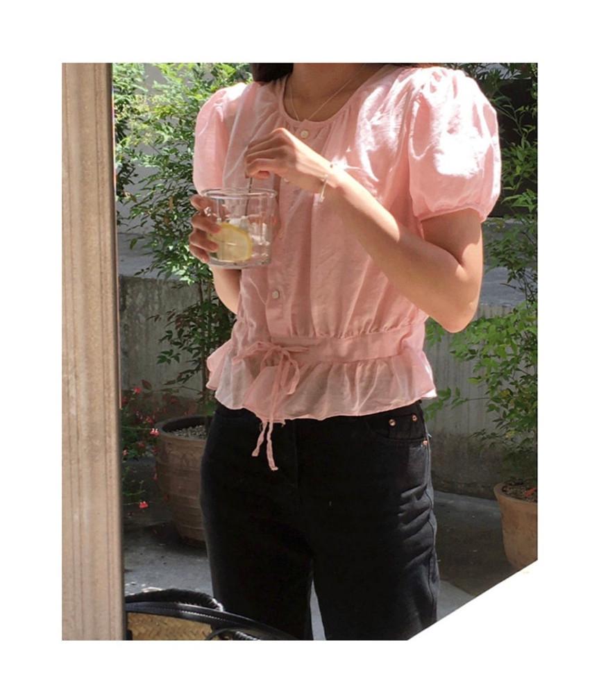 [무배] Founders 파운더스 로렐 반팔 퍼프 셔링 블라우스 (4colors)