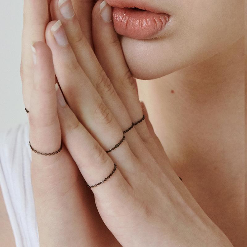 블랙 체인 타투반지 2set