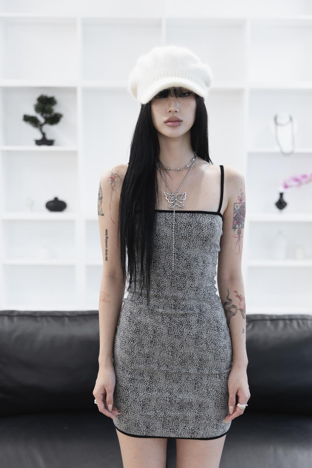 [Sepia] ​​​​Leopard mini dress (GRAY)