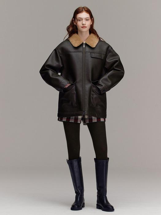 함부르크 퍼 카라 무스탕 (Brown)