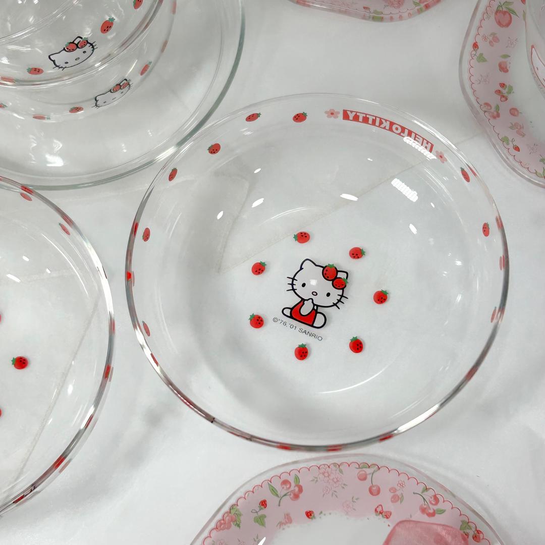 [SANRIO] 헬로키티 딸기 내열유리 디저트볼 2개 세트