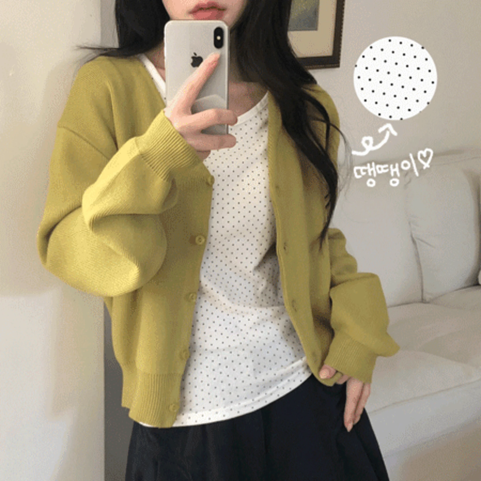 [땡땡이/이쁜핏]도트 땡땡이 라운드넥 꾸안꾸 데일리 긴팔티셔츠