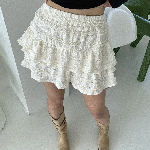 [속바지,러블리] 프릴 펀칭 레이스 캉캉 허리밴딩 스커트