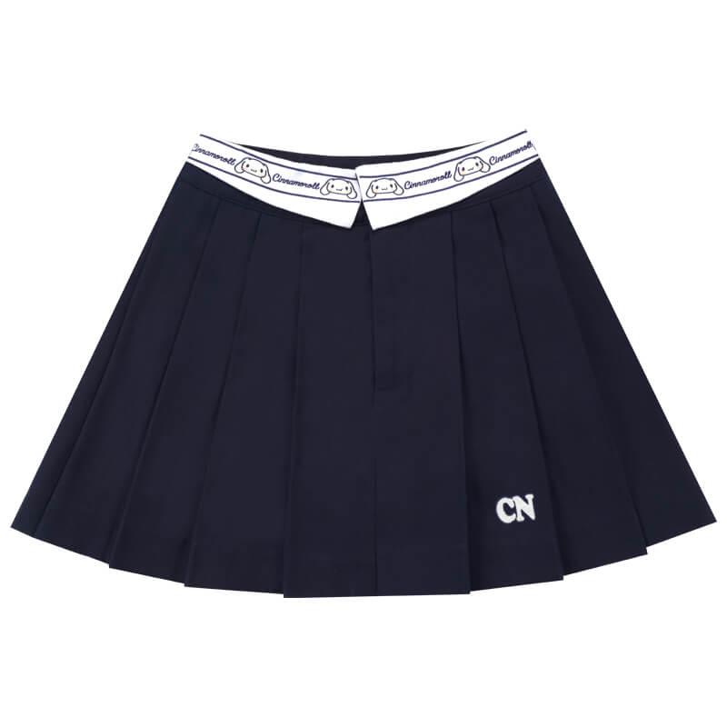 Cinnamoroll Lapel Collar Pleated A-line Mini Skirt - cinnamoroll navy / S