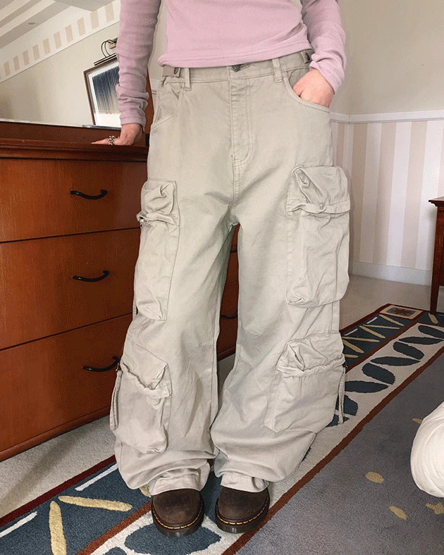 [빈티지🍀] 카윤 와이드 뒷밴딩 카고 팬츠