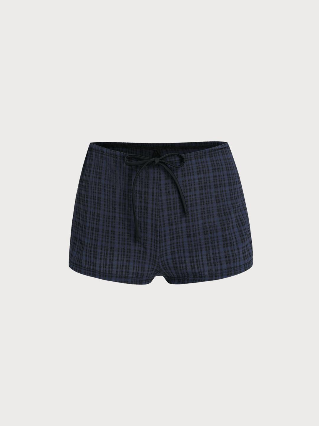 Black Plaid Lace-Up Shorts