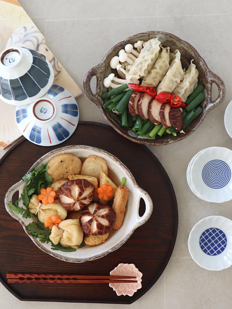 일본 마루 손잡이 원형접시 대 1P 1인나베 양손접시 귀접시