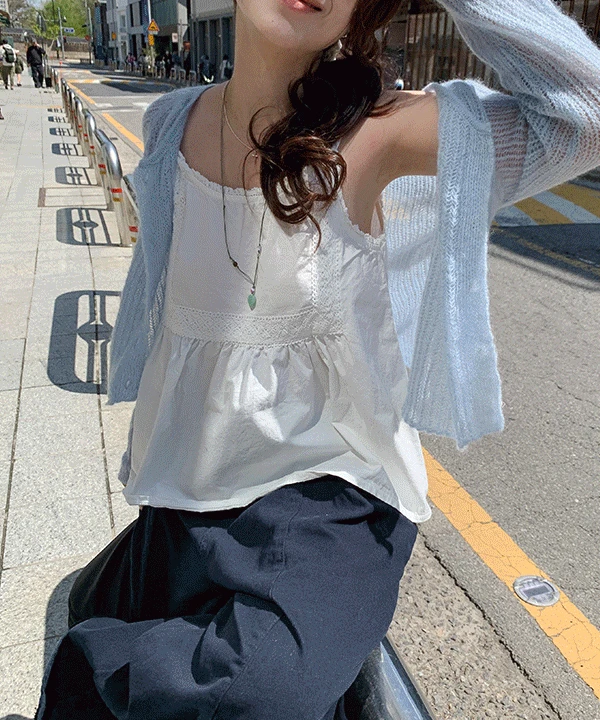 [5컬러🌸] 벚꽃 모헤어 크롭 가디건  그물 여리핏 살안타 햇빛차단 시스루 나그랑 아우터