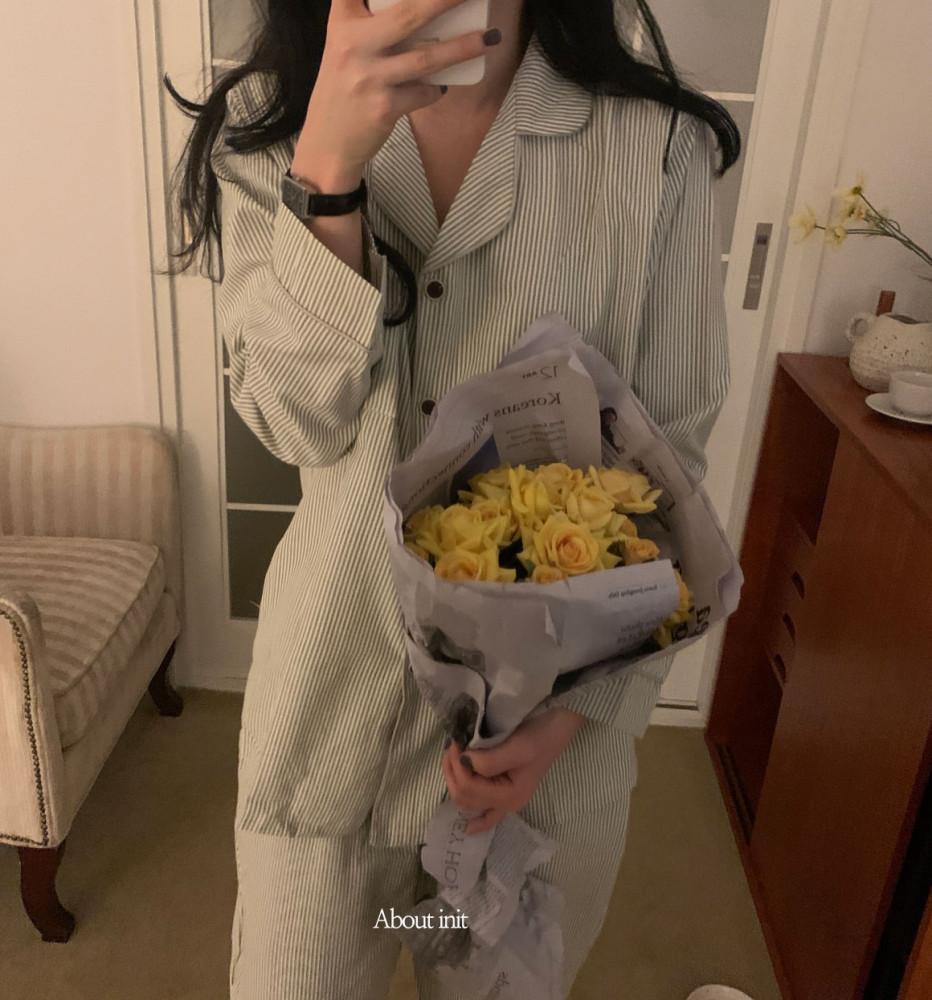 [베스트]스트라이프 감성잠옷 면100잠옷 우정 봄파자마 부드러운잠옷 여성홈웨어