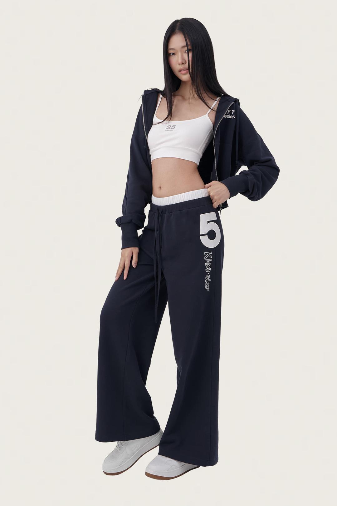 05 Soft double waist straight pants, Glow Navy