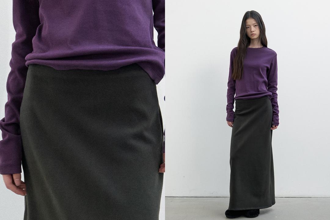 Warm jersey maxi skirt (deep khaki)