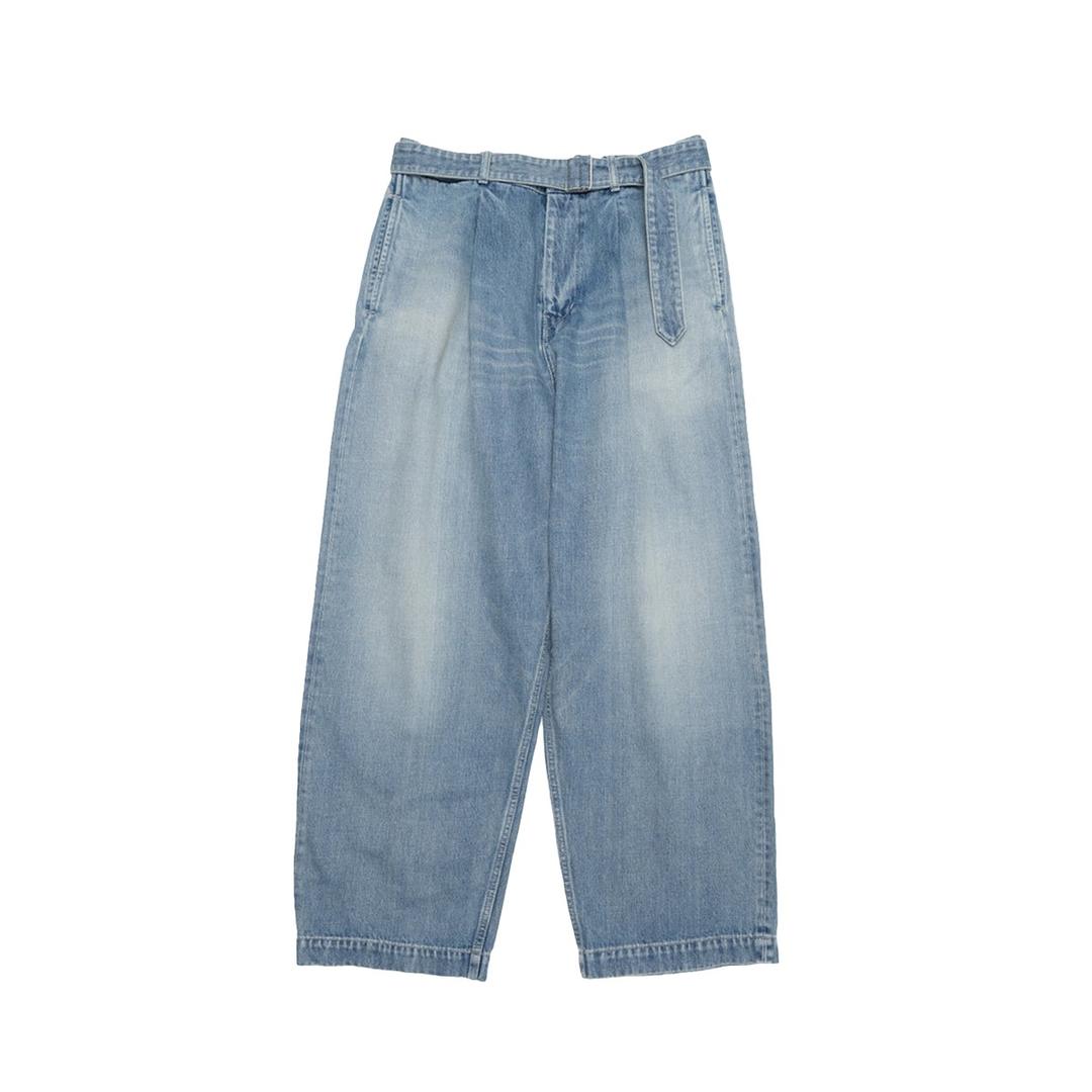 SELVAGE DENIM BELTED PANTS (INDIGO_LIGHT FADE)