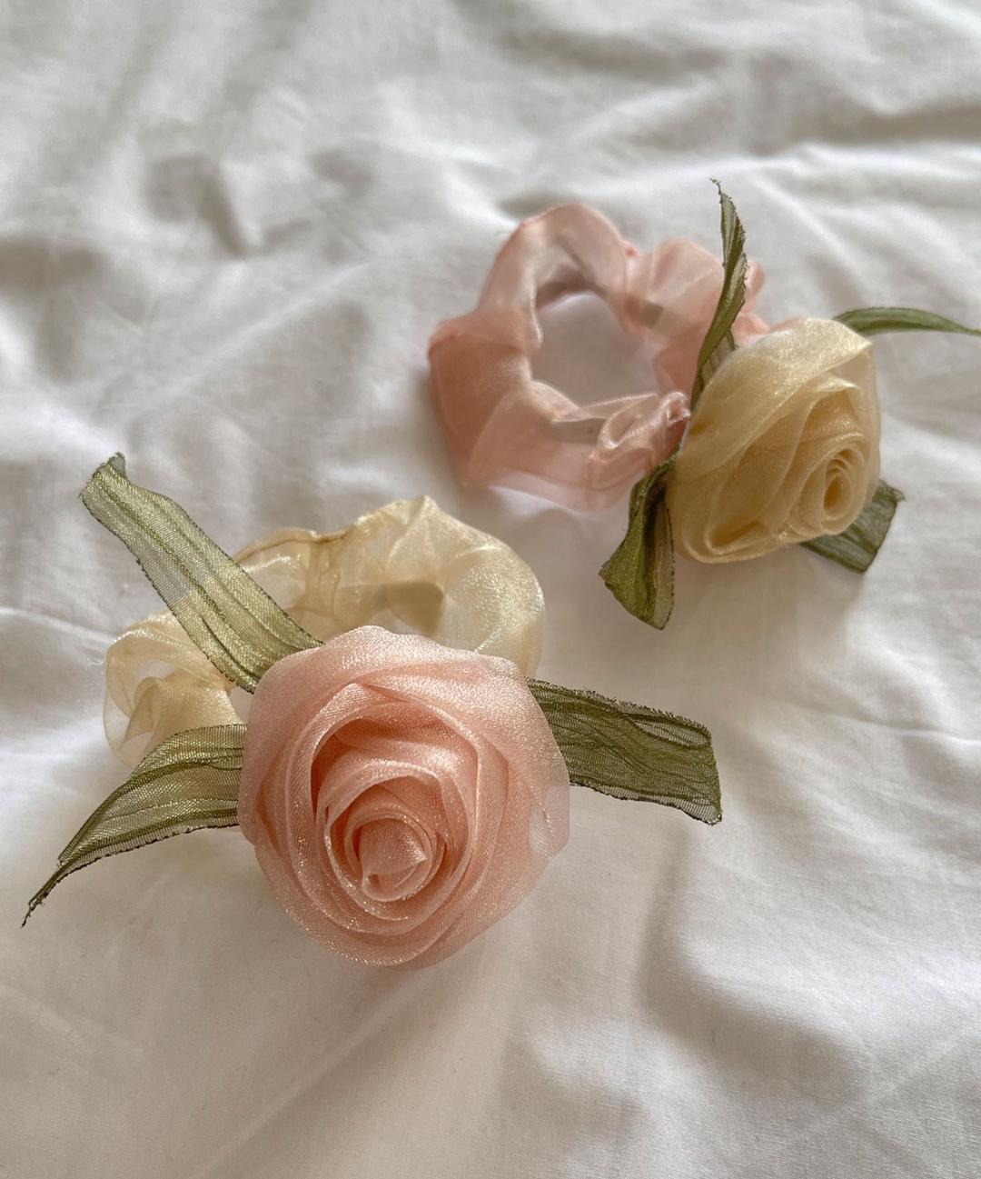 07632 여름 쉬폰 장미 곱창밴드