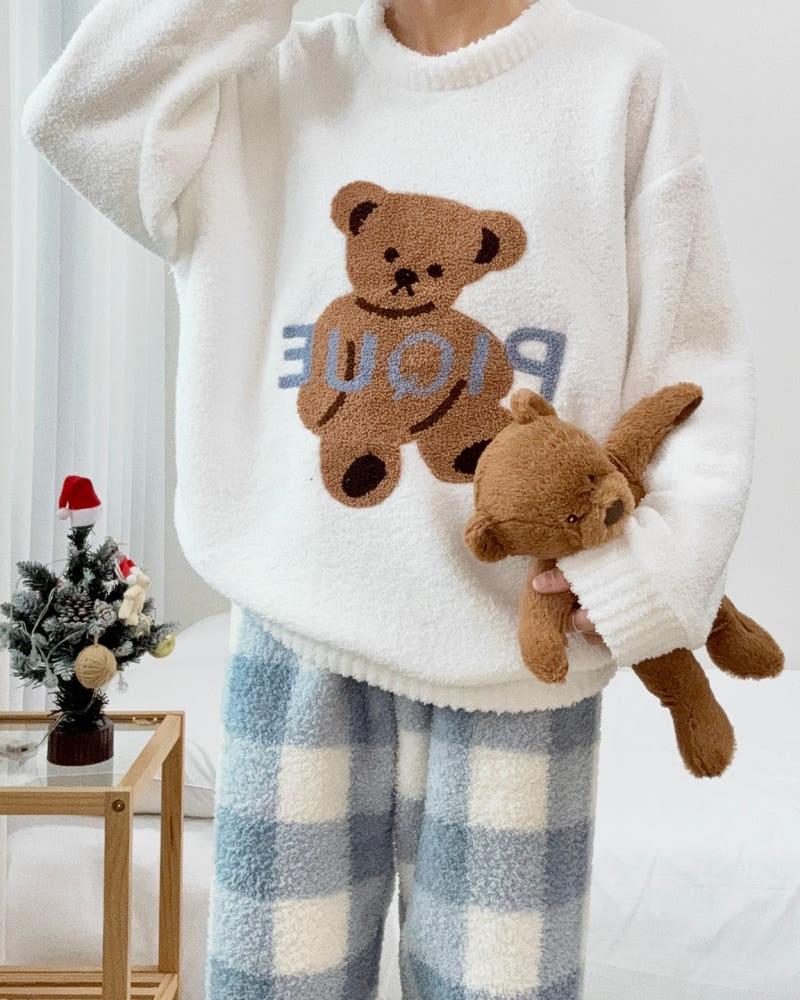 겨울 수면 잠옷 곰모닝 체크 잠옷세트 파자마 파티
