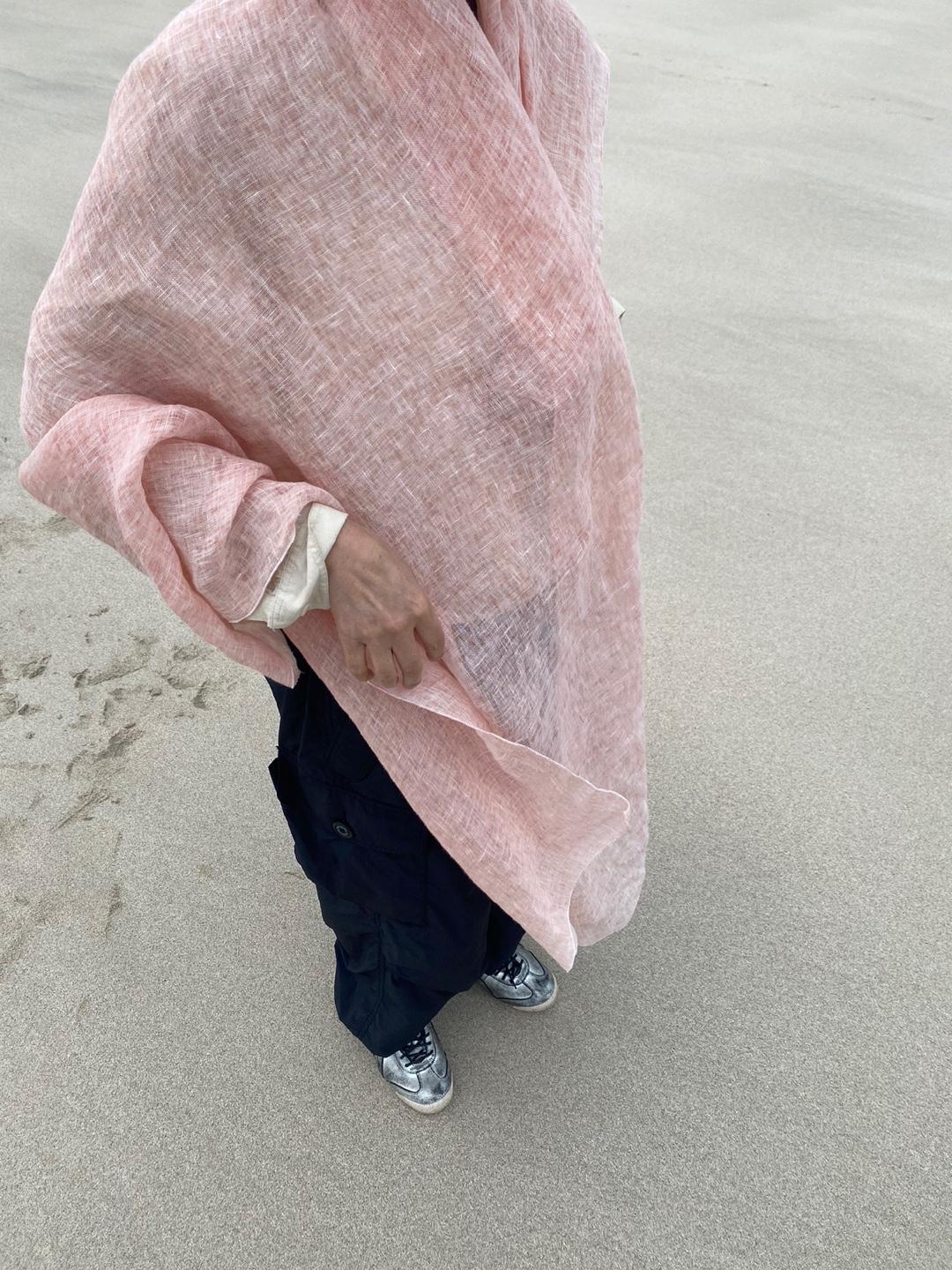 살구핑크 린넨 숄/커튼