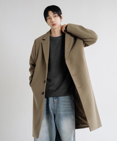 울 블렌드 오버핏 싱글 코트 [베이지]
