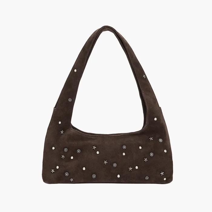 HALTER HOBO_choco brown studded suede
