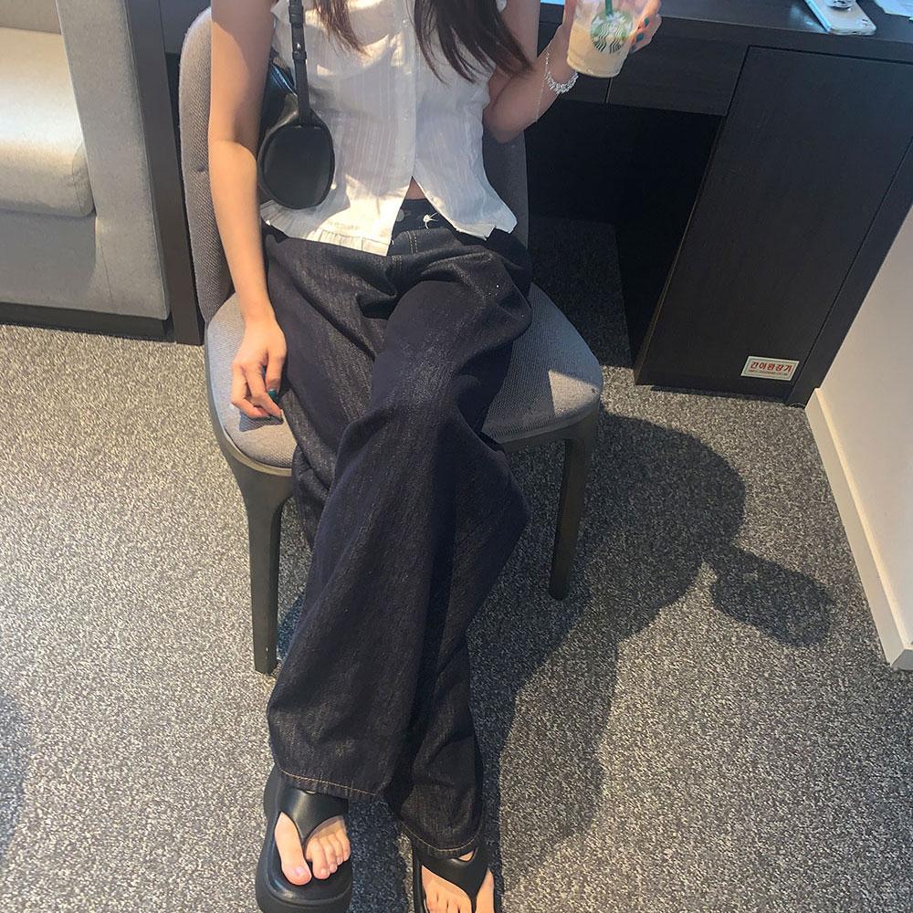 리즈닝 [주문폭주]논페이드 생지 와이드 데님