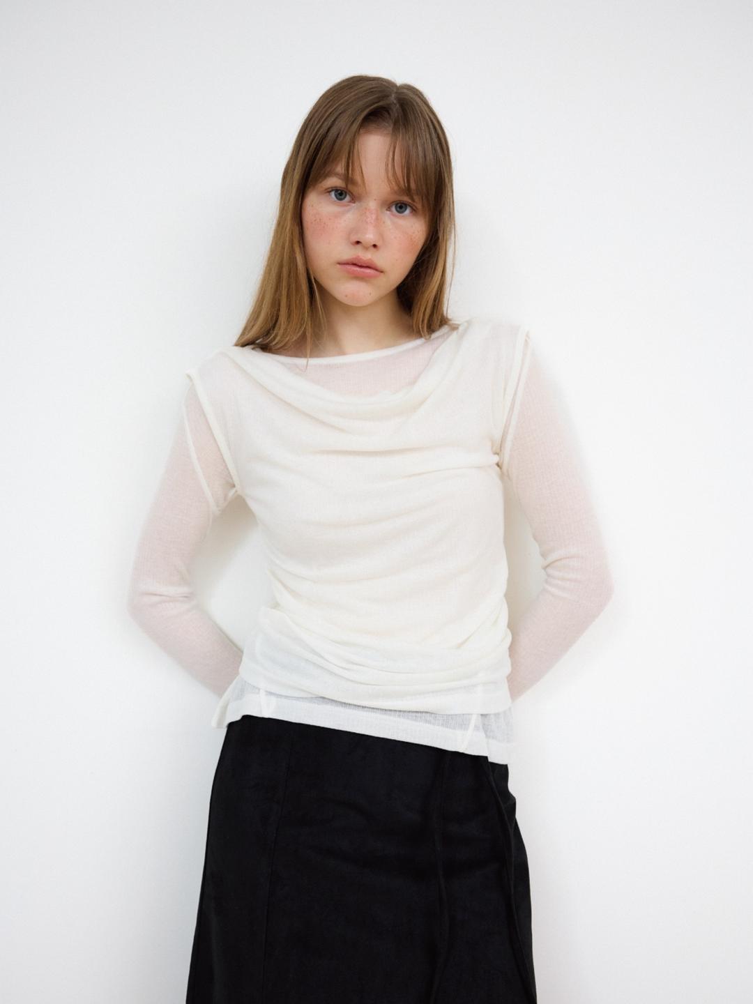 Draped Wool Tencel Layered Tee Set (Ivory)